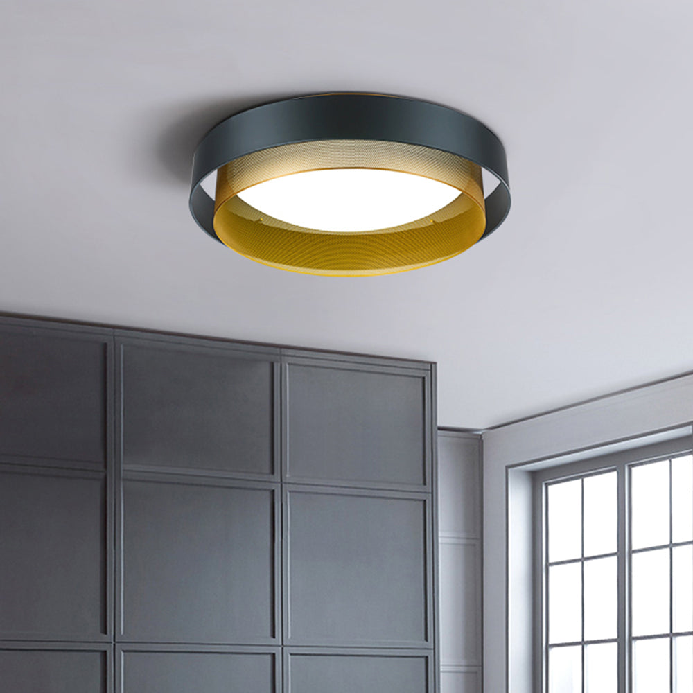 White Or Black Flush Mount Ceiling Light In Gold Inner Ring