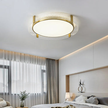 Glass And Metal Gold Flush Round Mount Ceiling Light