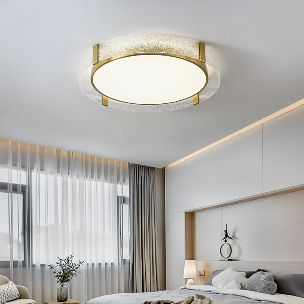 Glass And Metal Gold Flush Round Mount Ceiling Light