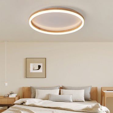 Wooden Circular Flush Mount Ceiling Light With Diffuser Acrylic