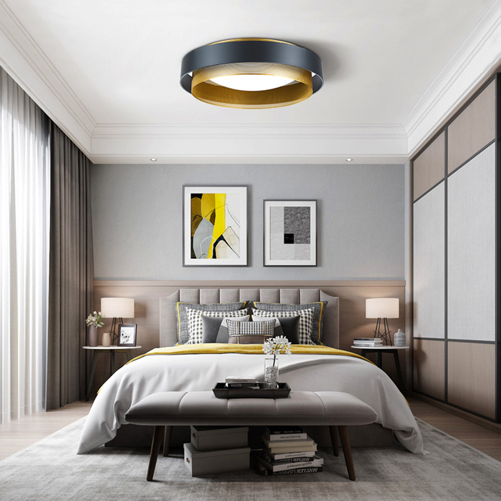 White Or Black Flush Mount Ceiling Light In Gold Inner Ring