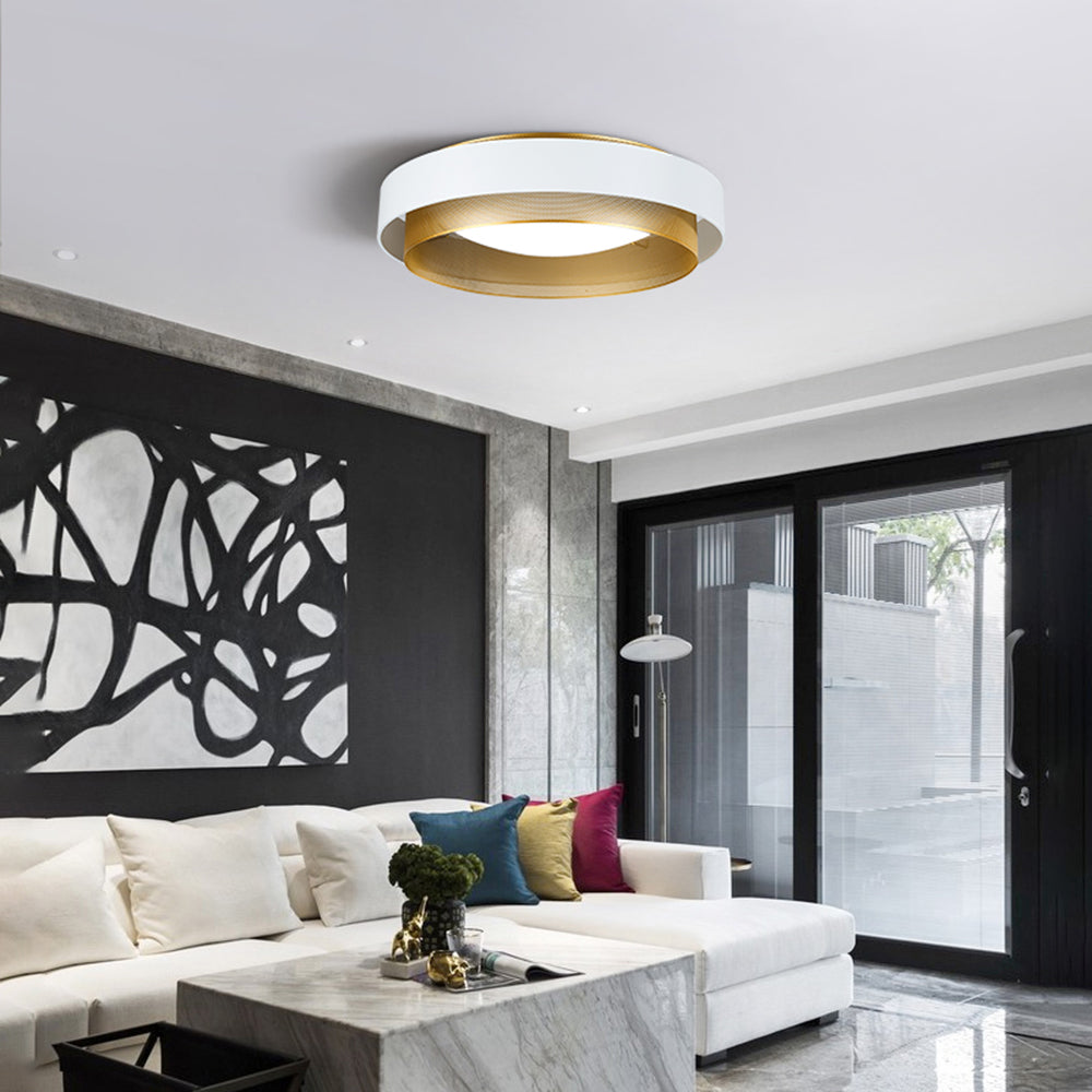 White Or Black Flush Mount Ceiling Light In Gold Inner Ring
