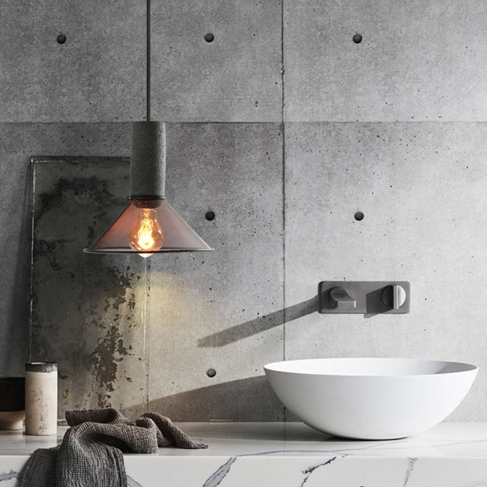Concrete Top Industrial Cylindrical Pendant Light