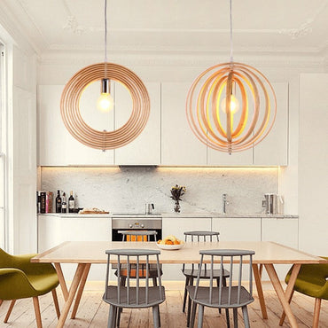 Wood and Metal Finish Japanese LED Pendant Light