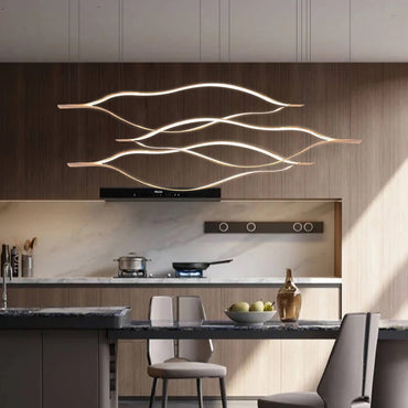 Golden Leaf Design Led Linear Pendant Light