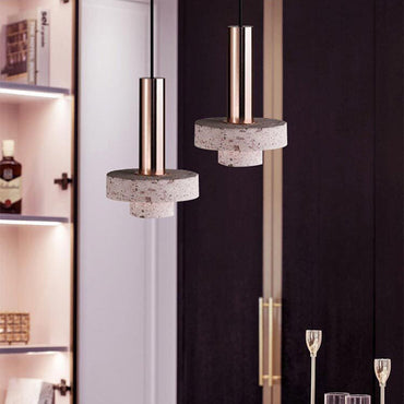 Art Deco Pendant Light With Terrazzo Accents And Colorful LED