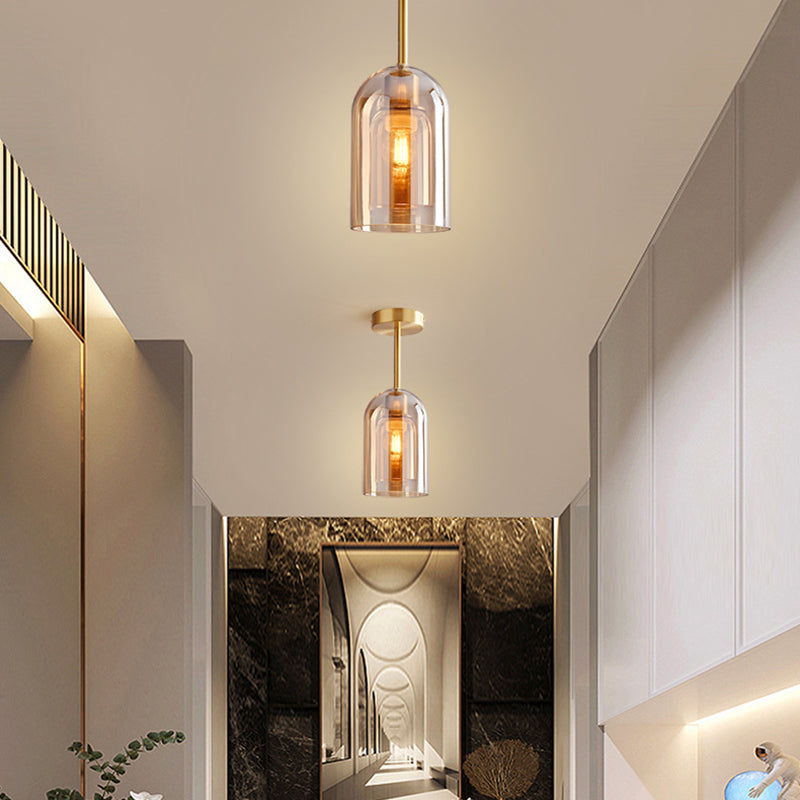 Cognac Grey Glass Semi Flush Modern Cylinder Ceiling Light