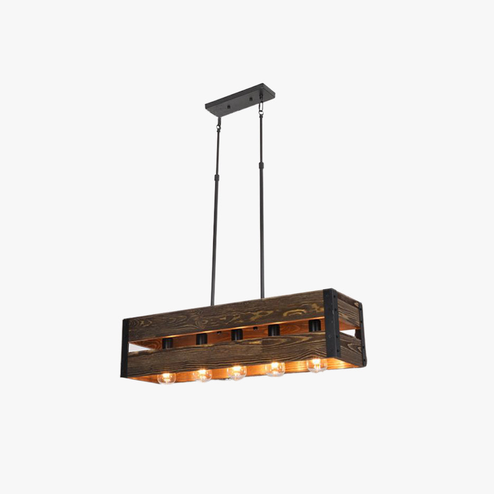 Retro Ambiance Wood And Metal Rectangular Pendant Light