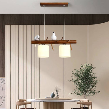 Dual Heads Wooden Bird Pendant Light With Soft Glow