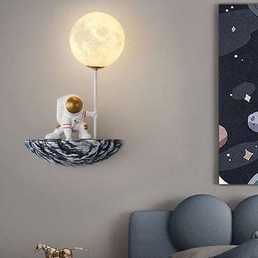 White And Blue Astronaut Glass Wall Light
