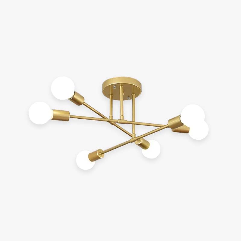 Six Bubble Shades Gold And Black Branch Flush Mount Ceiling Light