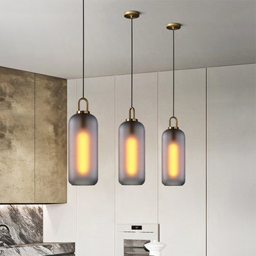 Rust Resistant Metal Frame Glass Cylinder Pendant Light