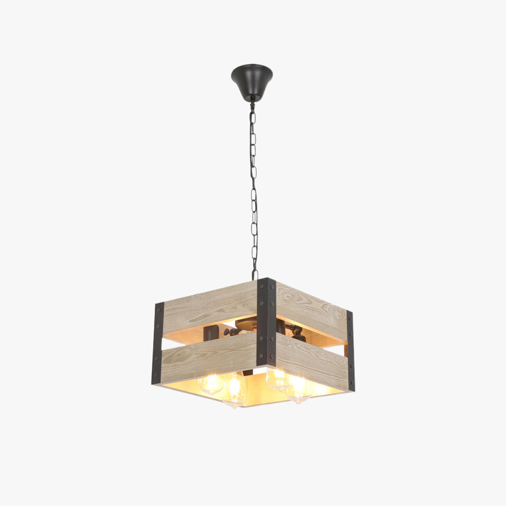 Square Multi Head Wood Metal Pendant Light