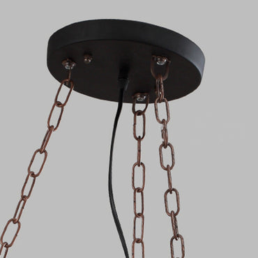 Wood And Metal Six-Head Vintage Pendant Lamp Ambience
