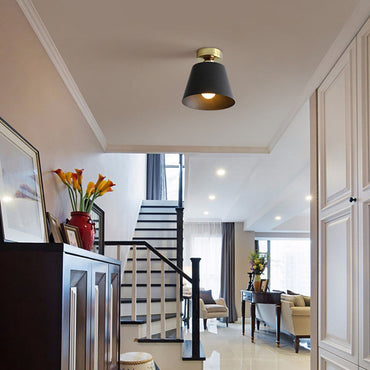 Black And White Single Cylindrical Metal Ceiling Light Dining Room
