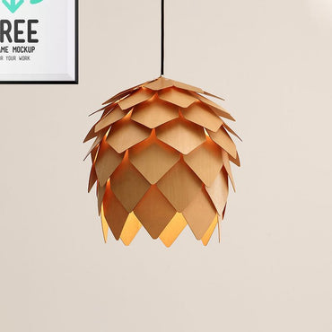 Warm Glow Wooden Pendant Light Shaped Like Pinecone