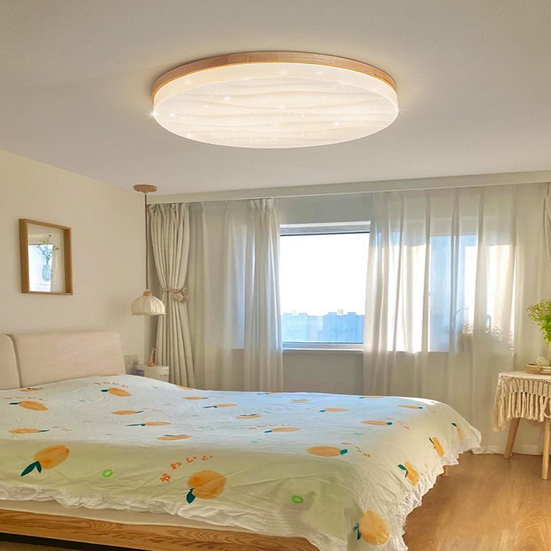 Wood Base Geometric LED Flush Mount Ceiling Light