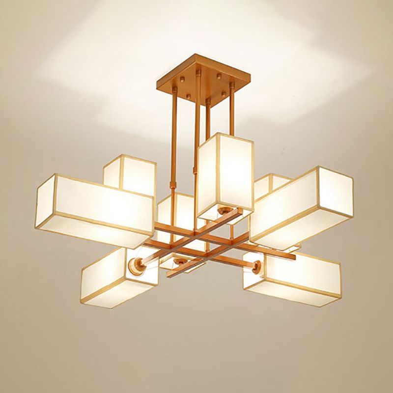Metal and Fabric Square Retro Pendant Light for Living Rooms