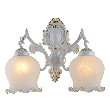 White Bronze Metal and Glass Vintage Flower Wall Lamp