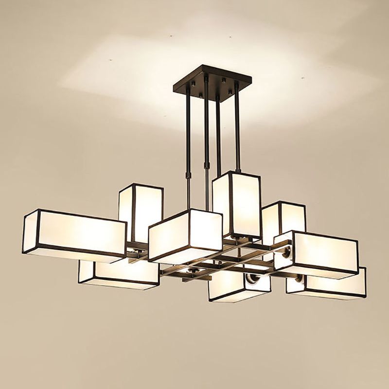 Metal and Fabric Square Retro Pendant Light for Living Rooms