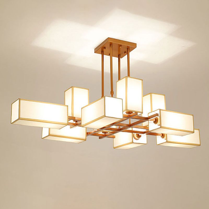 Metal and Fabric Square Retro Pendant Light for Living Rooms