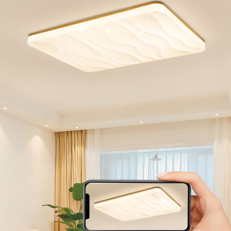 Wood Base Geometric LED Flush Mount Ceiling Light