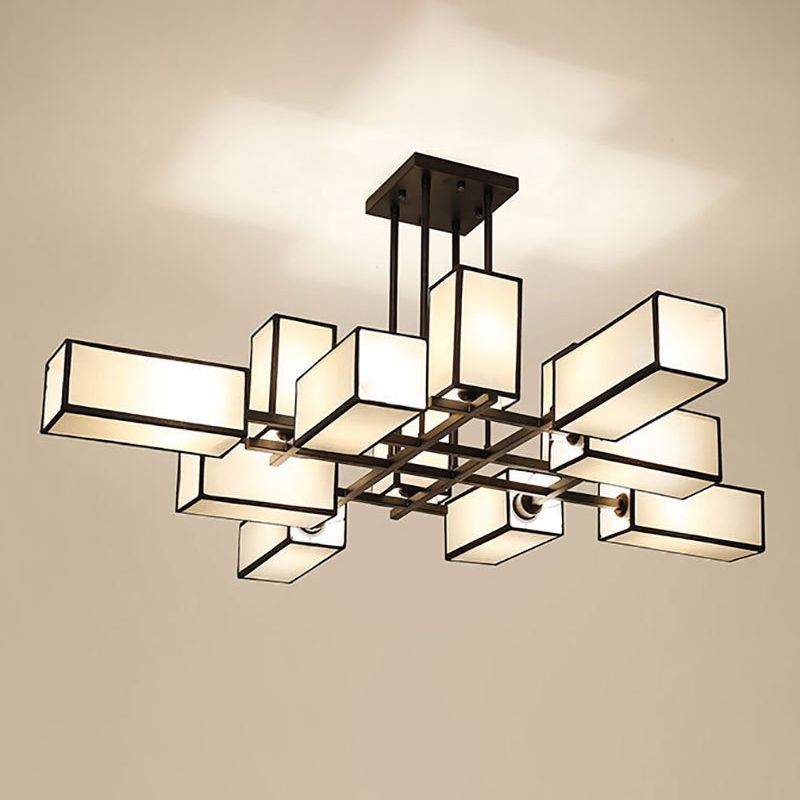 Metal and Fabric Square Retro Pendant Light for Living Rooms