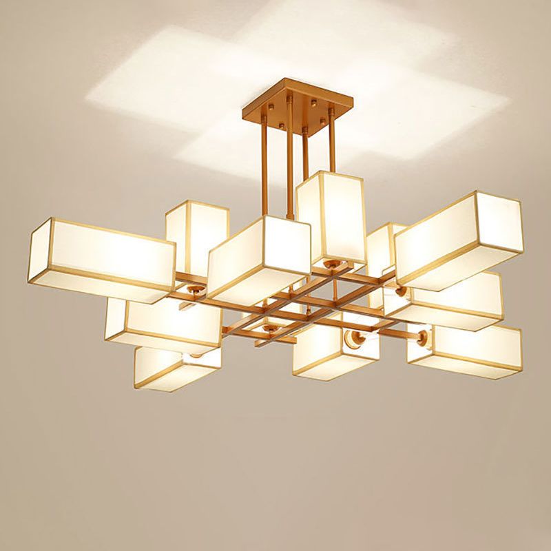 Metal and Fabric Square Retro Pendant Light for Living Rooms
