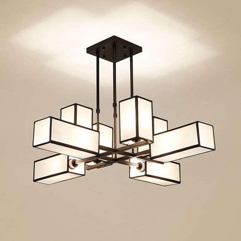 Metal and Fabric Square Retro Pendant Light for Living Rooms