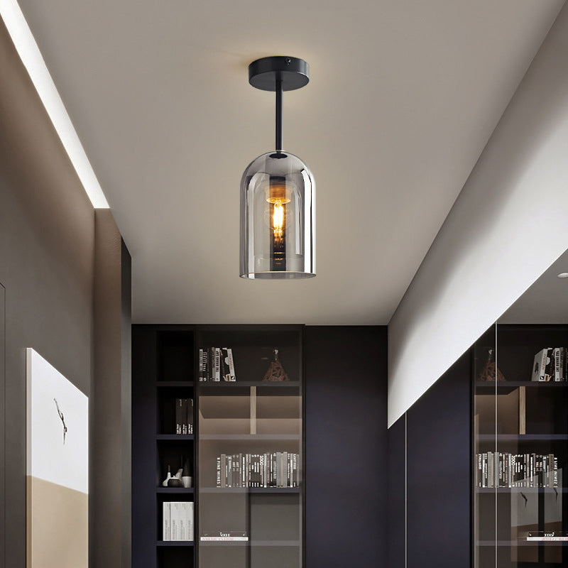 Cognac Grey Glass Semi Flush Modern Cylinder Ceiling Light