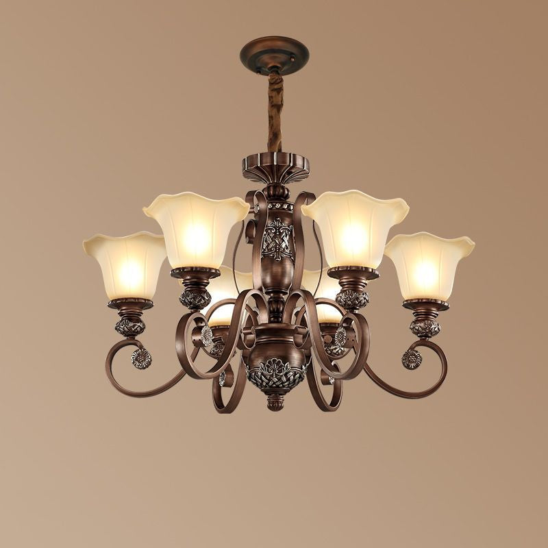 Soft Glow Pendant Light With Glass Floral Vintage and Metal
