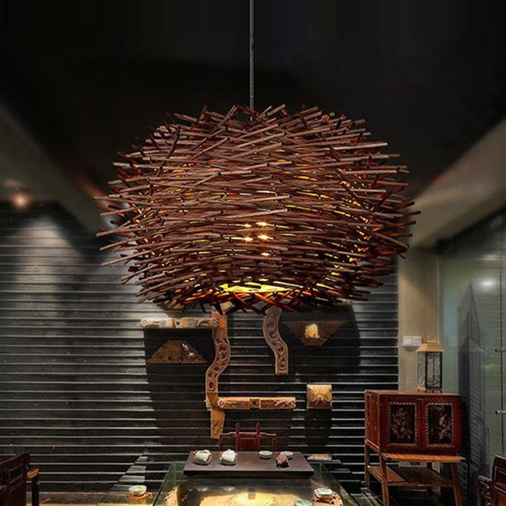 Cozy Ambience Natural Wood Nest Pendant Light
