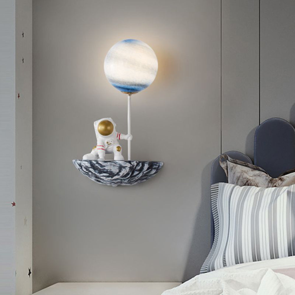 White And Blue Astronaut Glass Wall Light