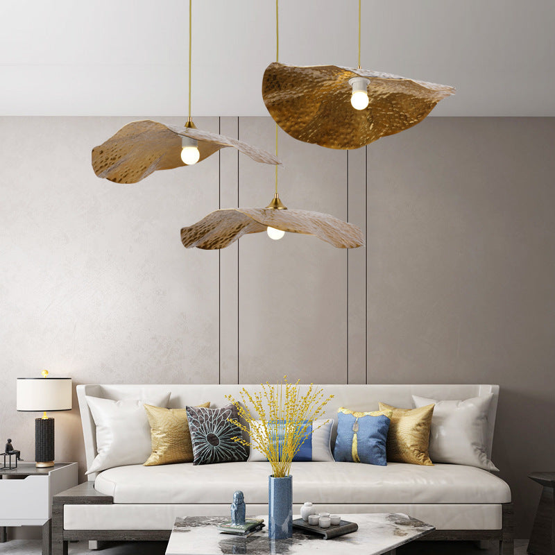 Cozy Ambiance Created by Natural Lotus Leaf Metal Pendant Light