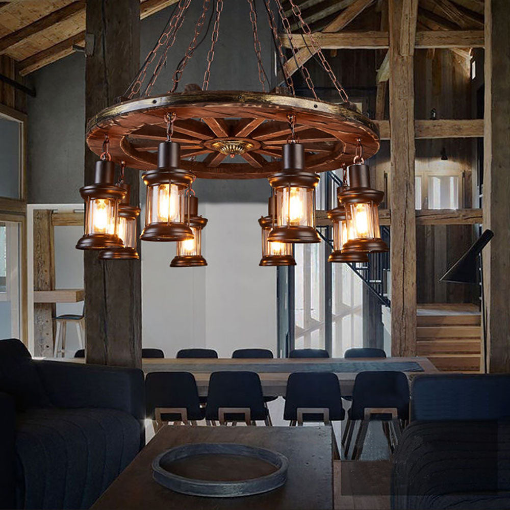 Walnut Wood and Metal Vintage Rudder Pendant Light