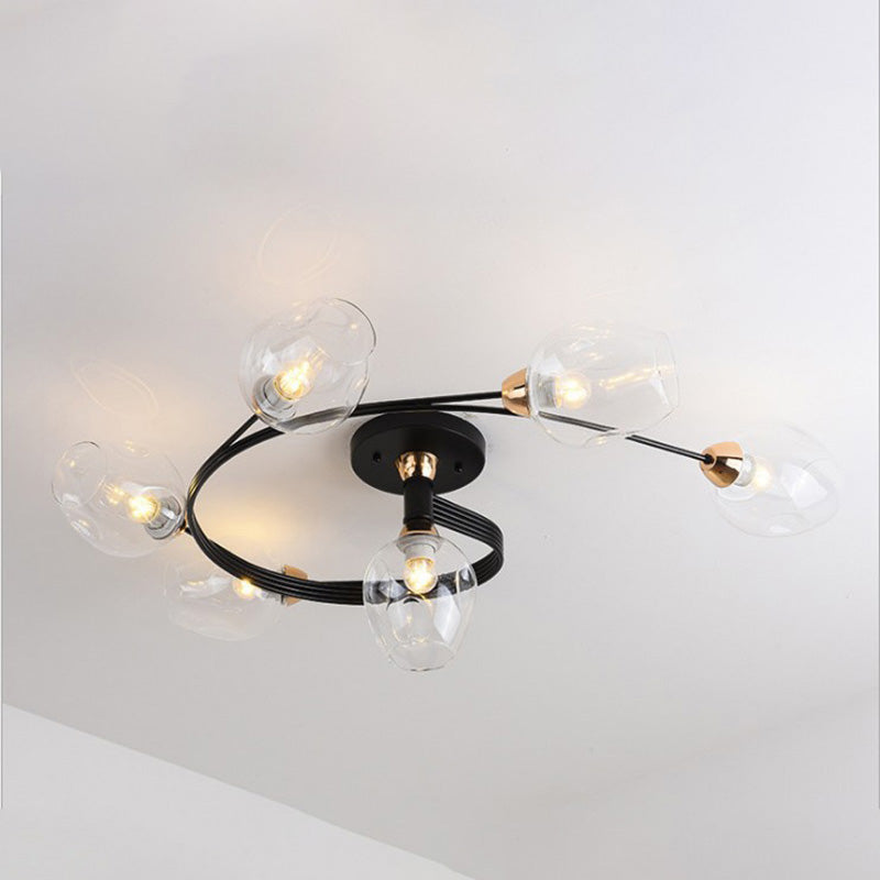 Black Gold Finish Dining Room Aurora Glass Flush Mount Ceiling Light