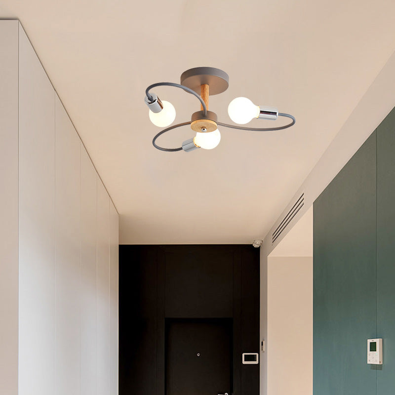 Green Grey Ceiling Flush Light Glass And Metal Elegant