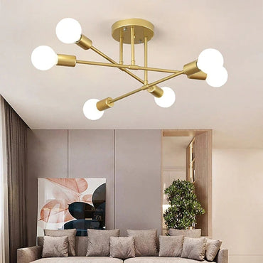 Six Bubble Shades Gold And Black Branch Flush Mount Ceiling Light