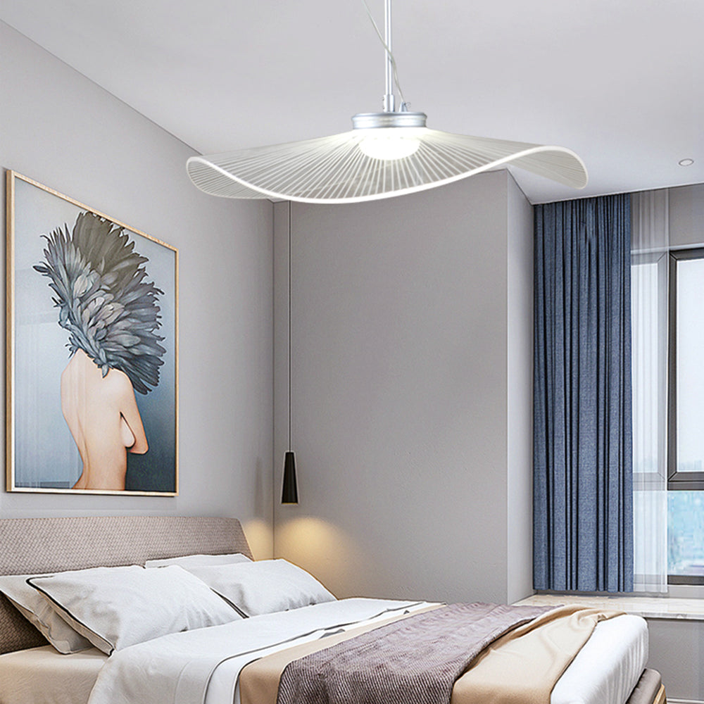 White Finish Metal Pendant Light With Lotus Leaf