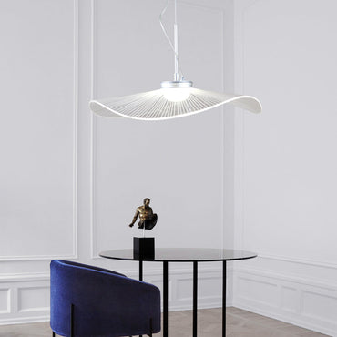 White Finish Metal Pendant Light With Lotus Leaf