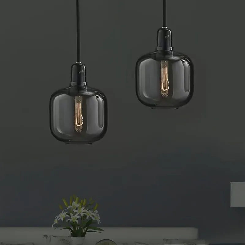 Pendant Light With Marble Glass Finish Cylinder