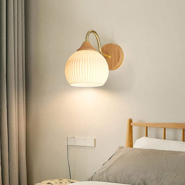 Wood And Glass Nordic Wall Lamp For Balcony And Bedroom