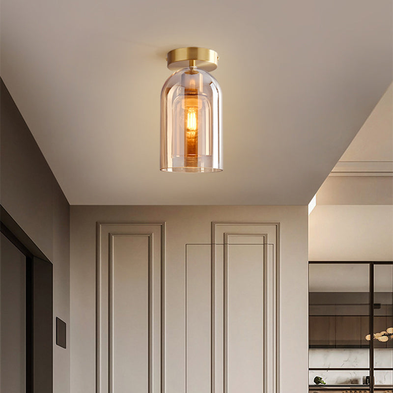 Cognac Grey Glass Semi Flush Modern Cylinder Ceiling Light