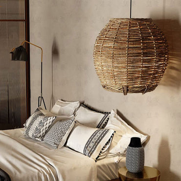LED Rattan Wood Retro Pendant Light for Dining Room Ambience
