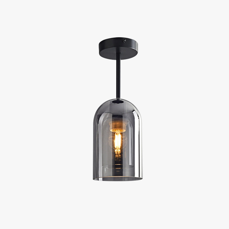 Cognac Grey Glass Semi Flush Modern Cylinder Ceiling Light