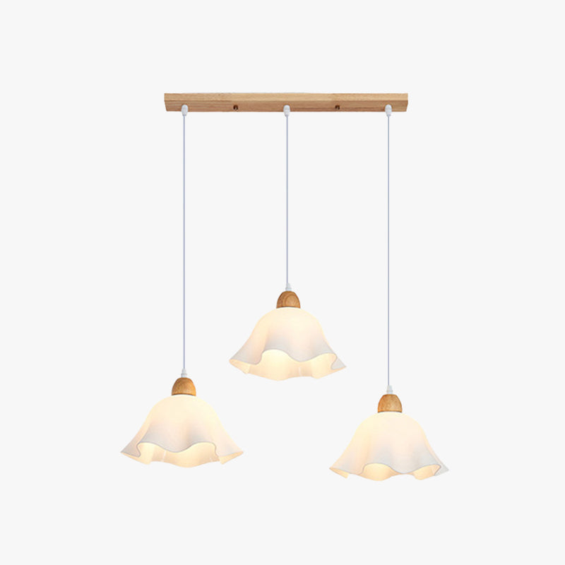 Soft White Glow Minimalist Flower Wood Pendant Light