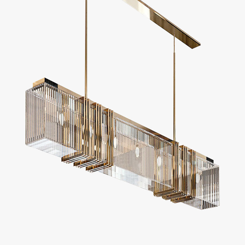 Sculptural Focal Point Created by Gold Metal Geometric Pendant Chandelier