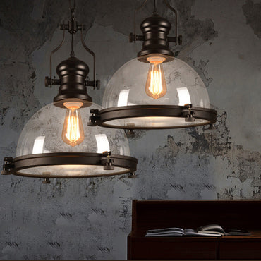 Black Warm Country Style Vintage Glass Pendant Light
