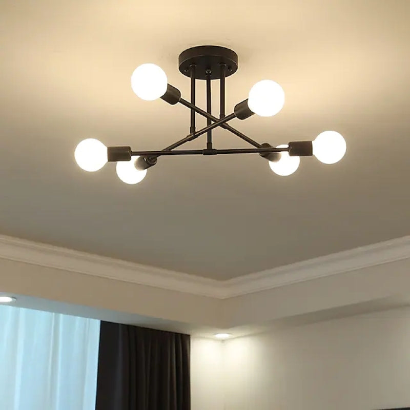 Six Bubble Shades Gold And Black Branch Flush Mount Ceiling Light