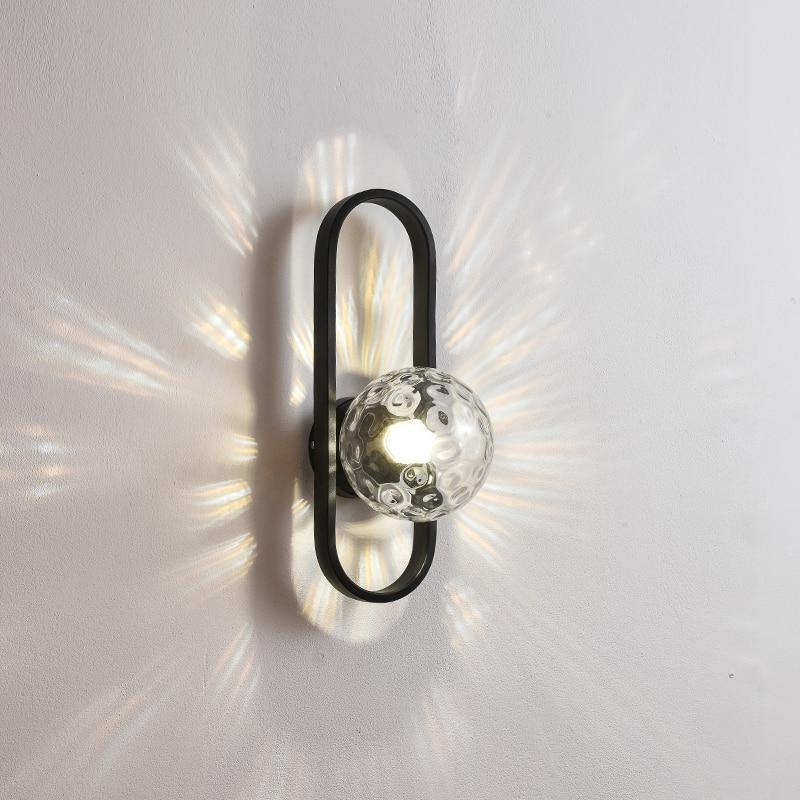 Gold And Black Metal Glass Globe Bedside Wall Lamp